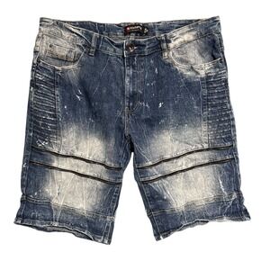 Southpole‎ Shorts Mens 36 Denim Slim Fit Distressed Biker Moto Zipper Accents